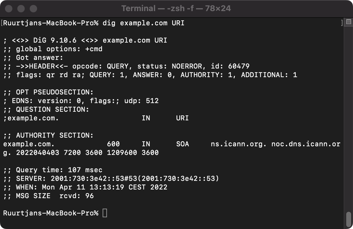 Example output of a URI lookup query